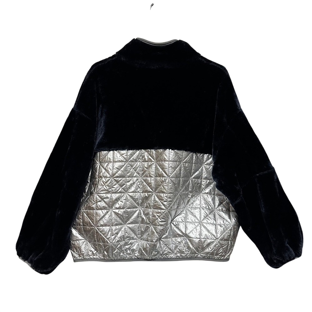 UGG Marlene Quilted Jacket Women L Black Silver Faux Fur Mixed Media  Athleisure - Picture 3 of 7